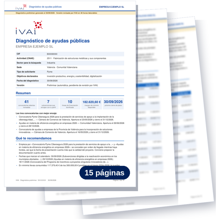 Informe de diagnóstico de ayudas, 15 páginas Informe de diagnóstico de ayudas públicas de IVAI, 15 páginas